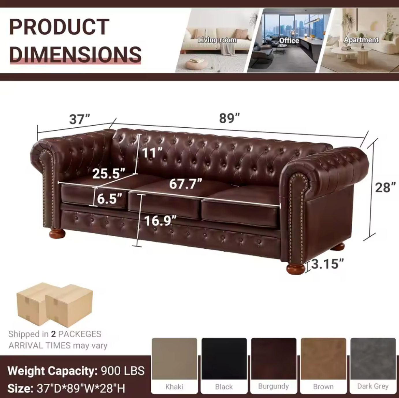 Chesterfield Sofa 3 Seater in Black