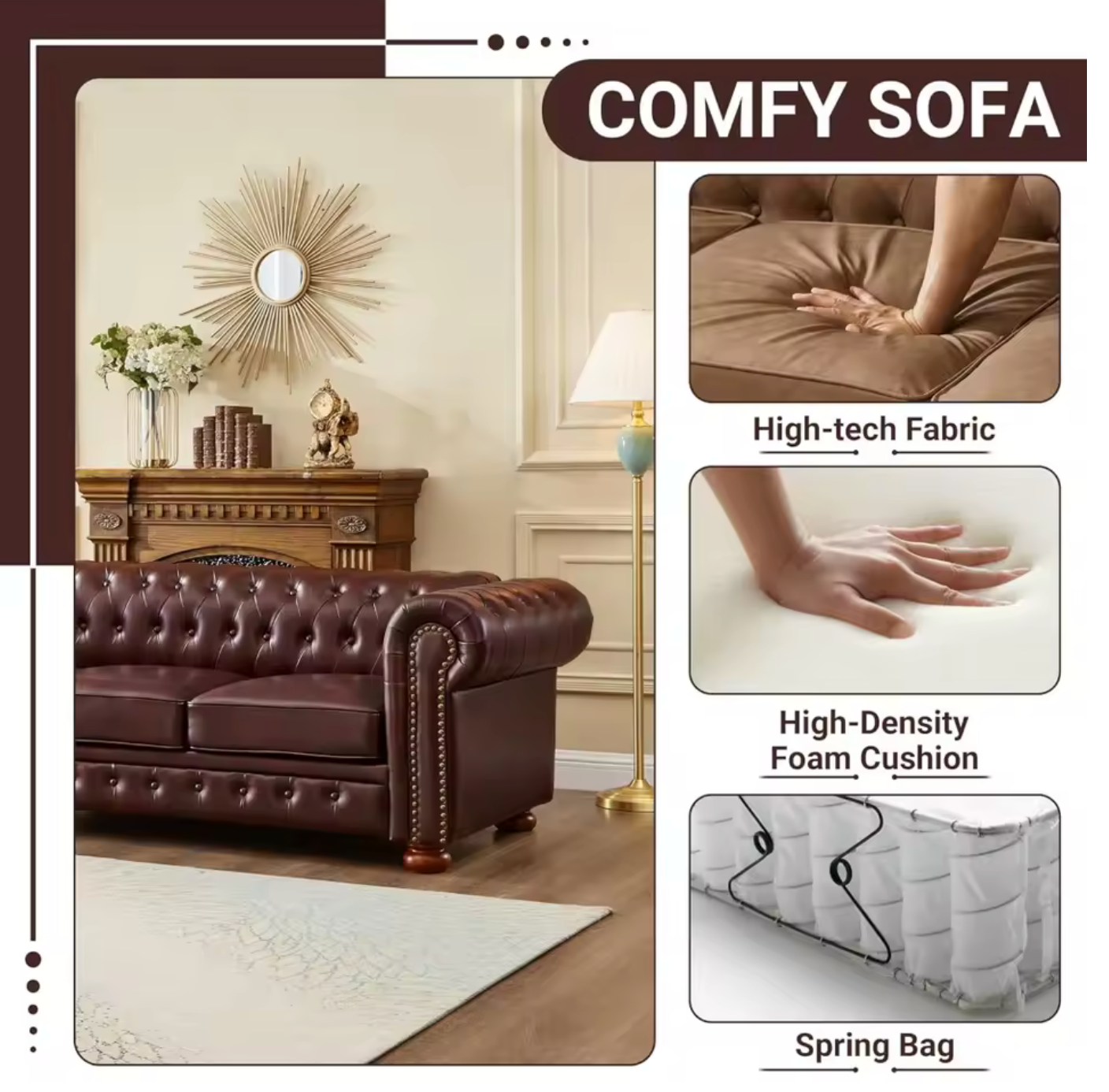 Chesterfield Sofa 3 Seater in Black