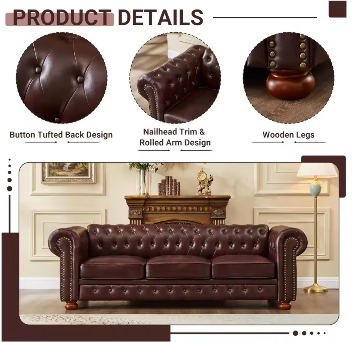 Chesterfield Sofa 3 Seater in Black