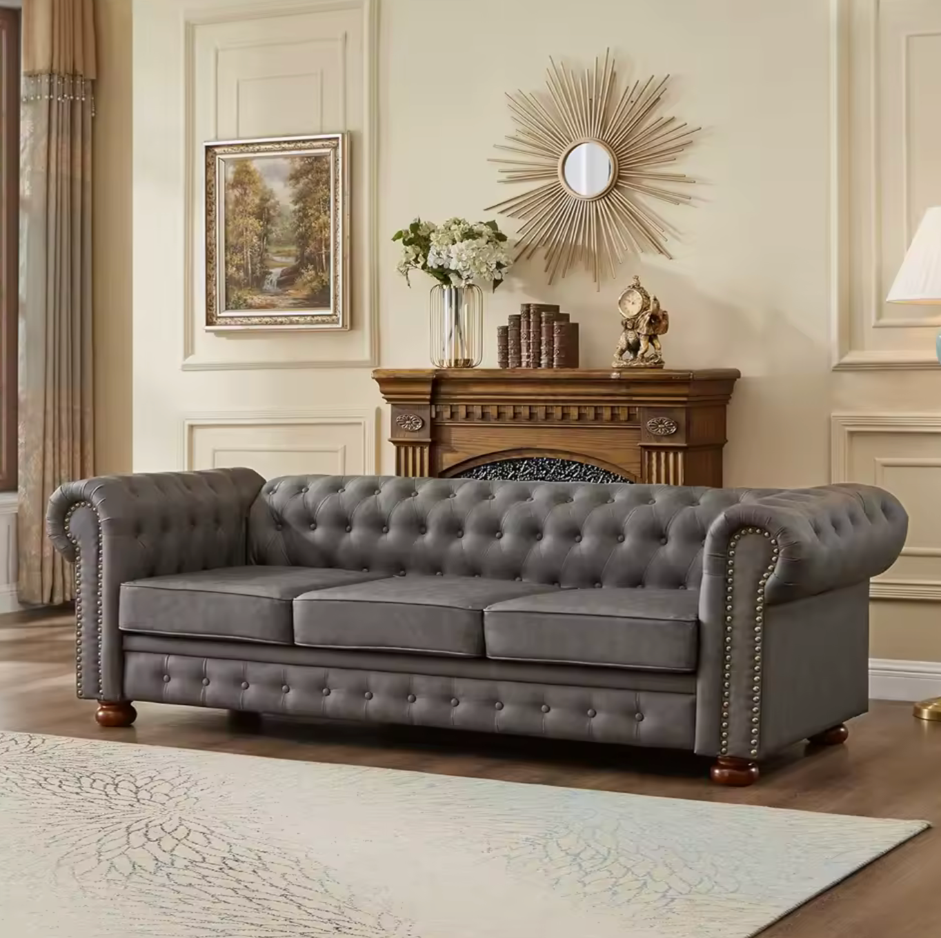 Chesterfield Sofa 3 Seater in Beige