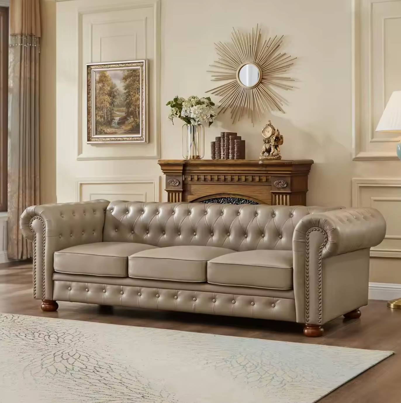 Chesterfield Sofa 3 Seater in Beige