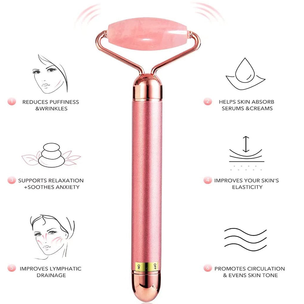 5-in-1 24K Gold Electric Vibrating Rose Quartz Beauty Bar (Gift Boxed)