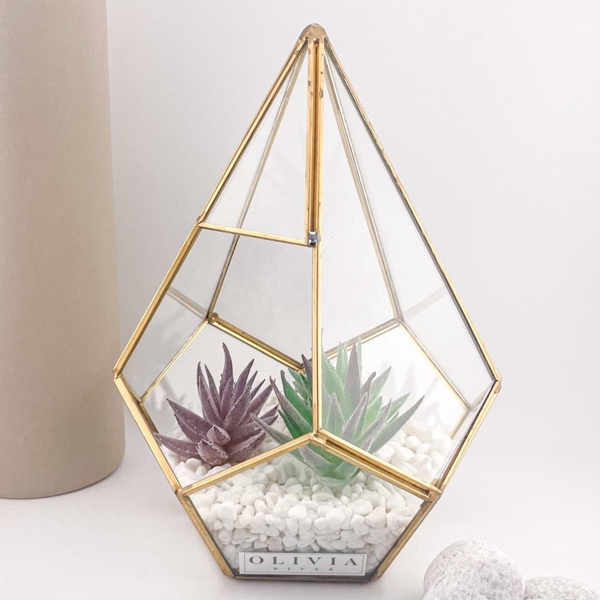 Medium Faux Succulent Glass Table Decoration