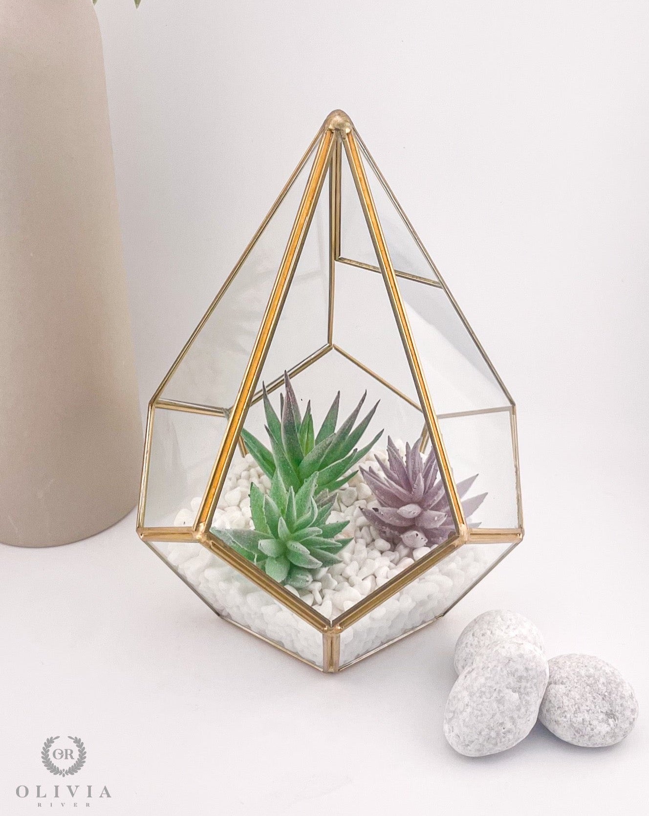 Medium Faux Succulent Glass Table Decoration