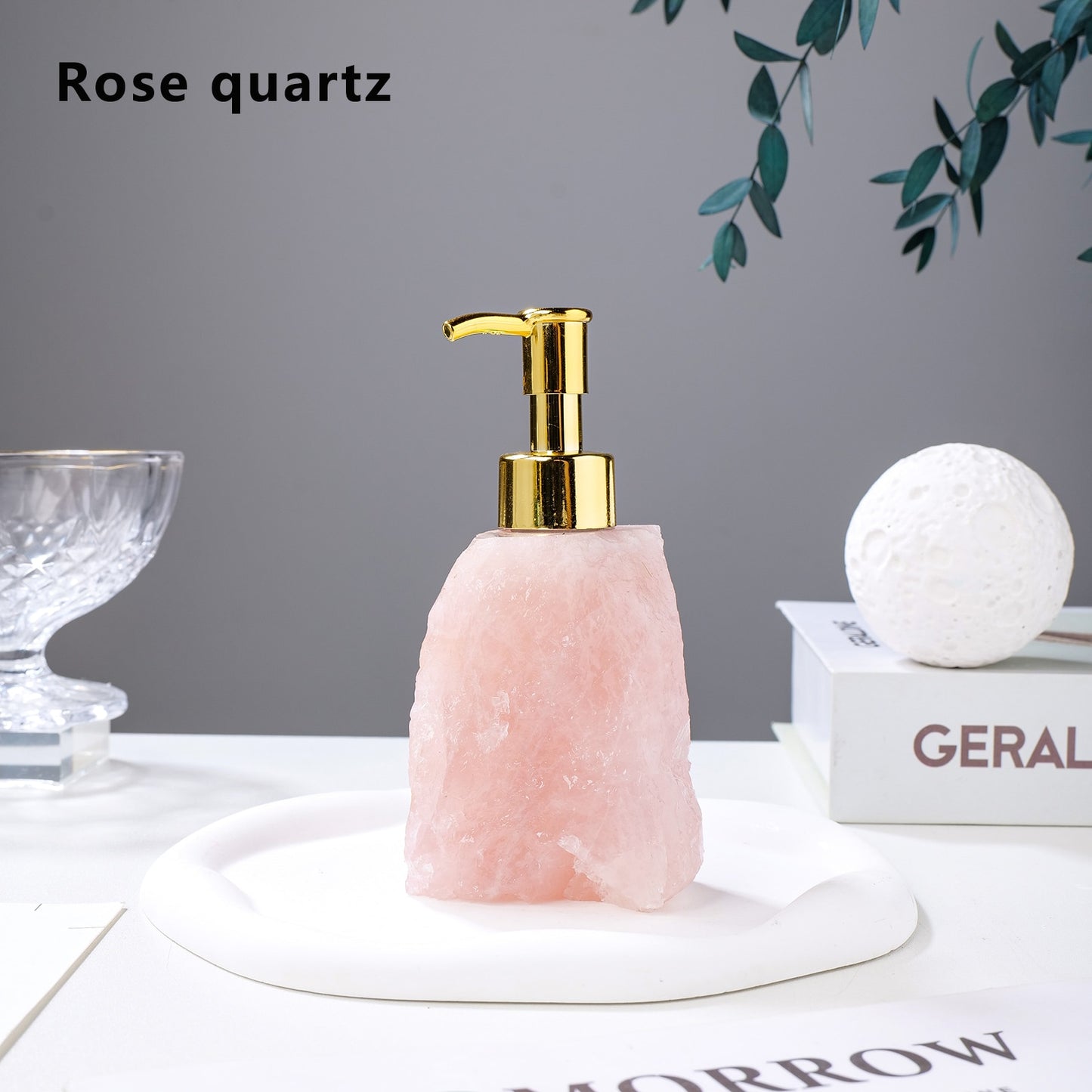 Natural Raw Stone & Rose Quartz Crystal Soap Dispenser