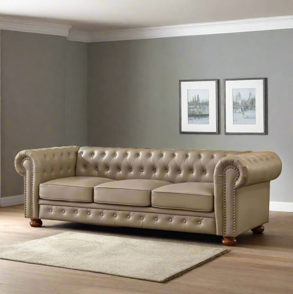 Chesterfield Sofa 3 Seater in Beige