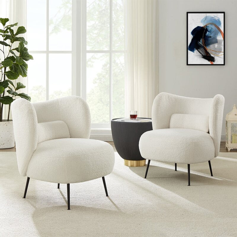 Scandinavian Living Room Bouclé | Lamb Velvet Chair