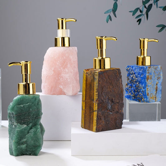 Natural Raw Stone & Rose Quartz Crystal Soap Dispenser